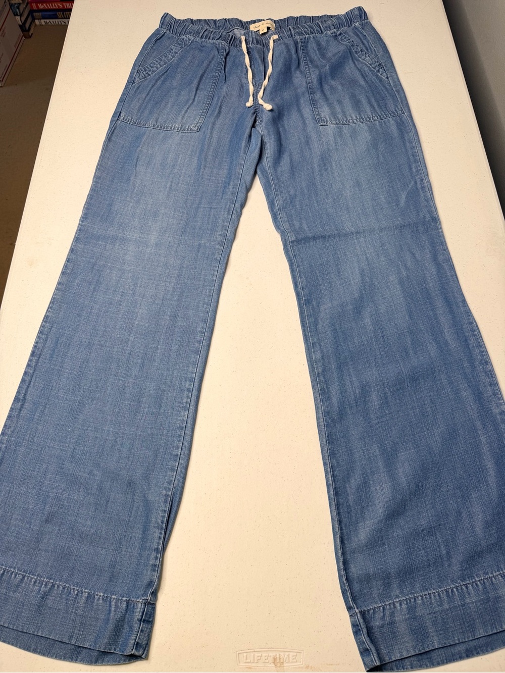 Cloth & Stone Light Blue Drawstring Chambray Pants - Picture 10 of 14